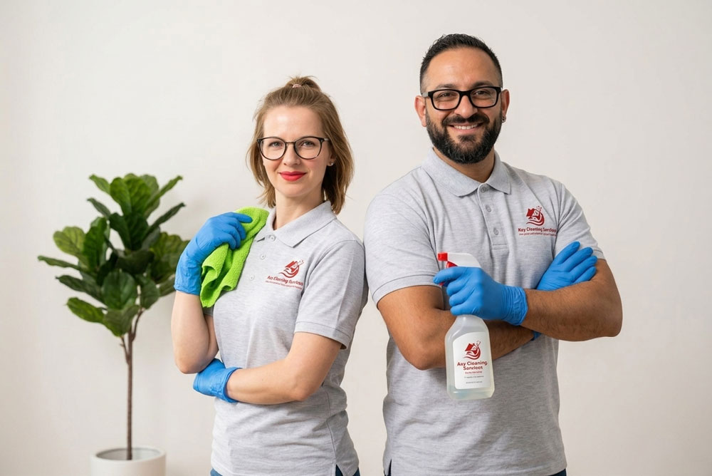 professional cleaning team in Harrow London from Ary Cleaning Services posing with cleaning equipment